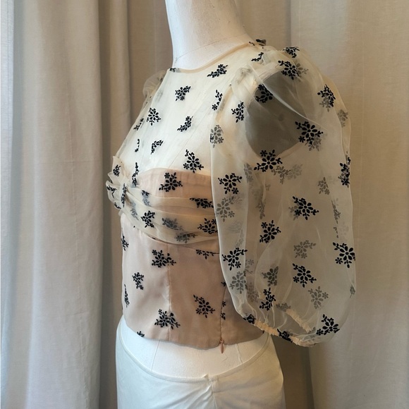Zara NWT Floral Puff Sleeve Top - Beige - Picture 4 of 8